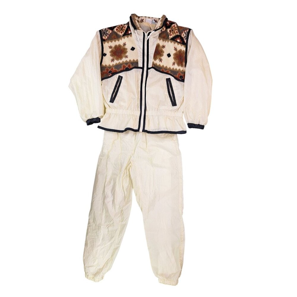 Vintage Athletic Works Track Suit Jacket Pants Set Women Medium Brown Tan Aztec - Picture 8 of 13